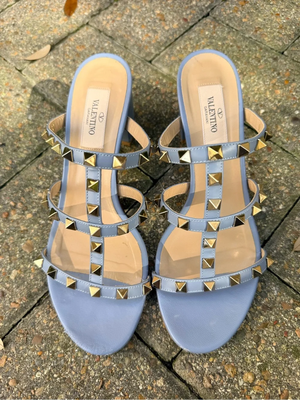 Valentino Garavani Powder Blue Studded Block Heel Sandals
